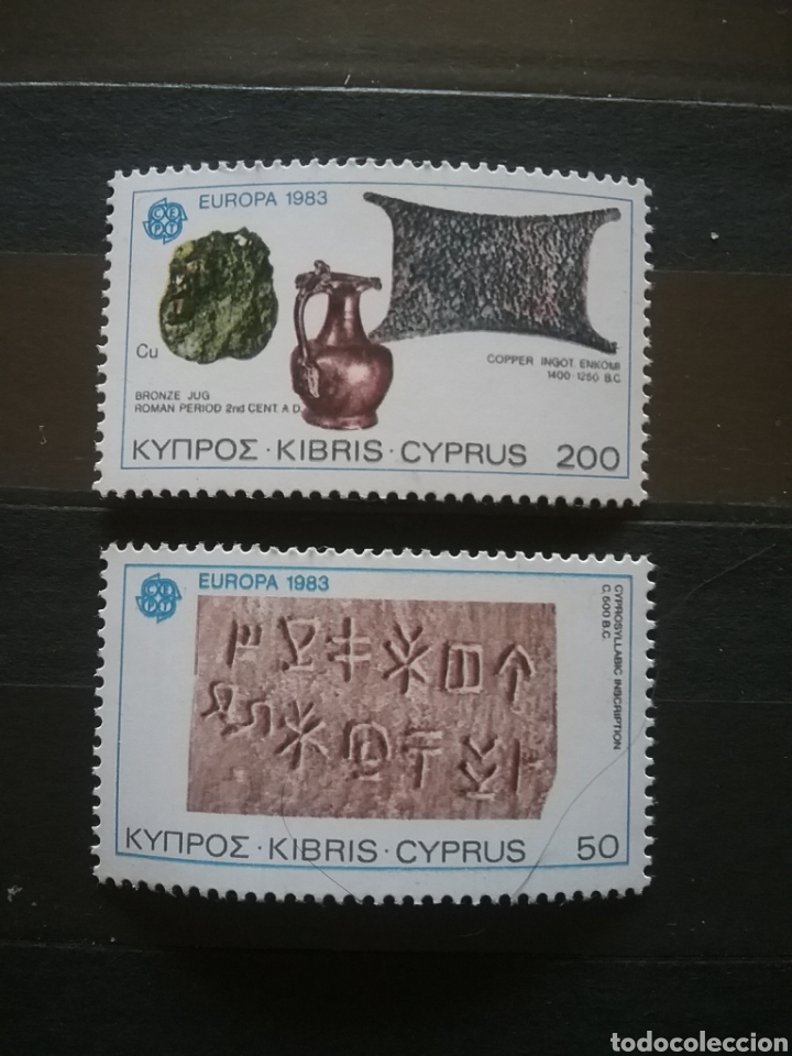 Briefmarken: Sello Chipre Griego nuevos/1983/europa/CEPT/silabario/lenguaje/signos/cobre/arte/artesania/tesoro/ja