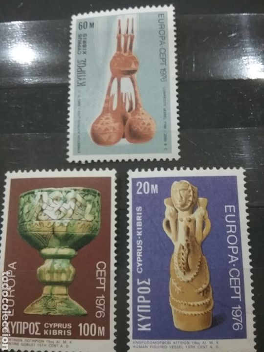 Briefmarken: Sello Chipre Griego nuevos/1976/europa/CEPT/arte/artesania/vaso/doble/tesoros/caliz/bizantino/religi