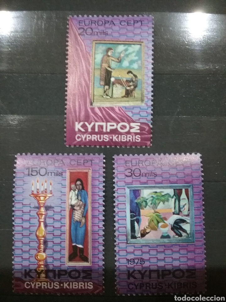 Briefmarken: Sello Chipre Griego nuevos/1975/europa/CEPT/arte/pinturas/cuadroz/virgen/ni&ntilde;o/natiraleza/bodegon/tej