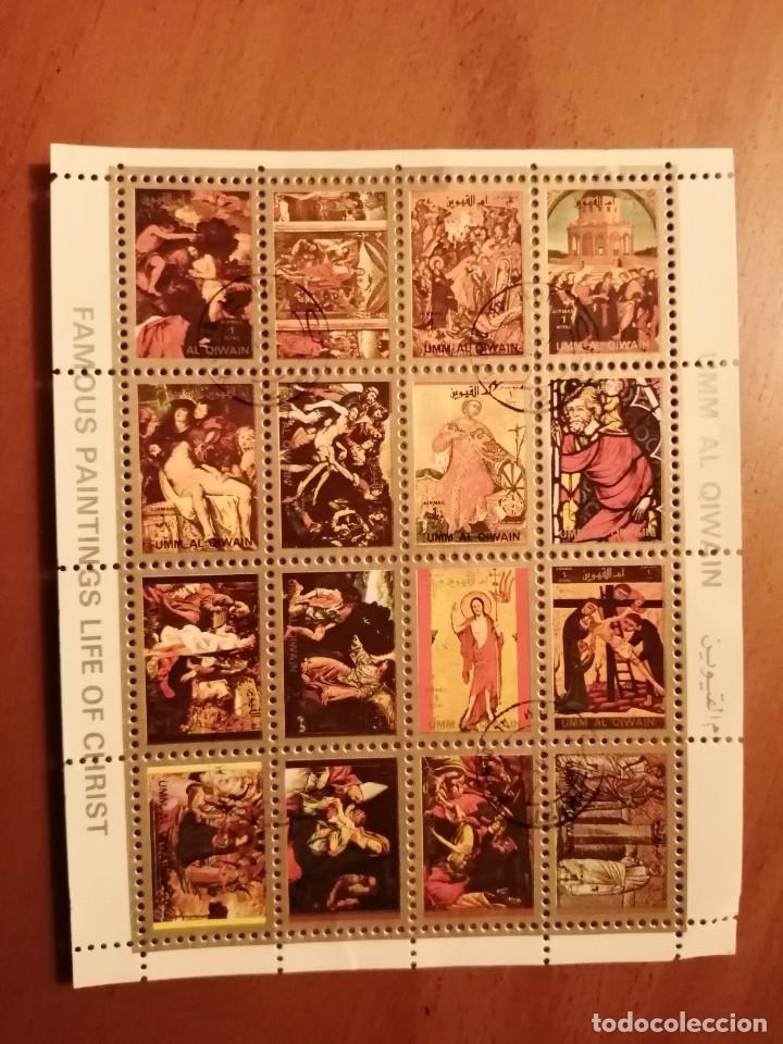 Selos: UMM AL QIWAIN - MINI HOJA BLOQUE CON PINTURAS FAMOSAS VIDA DE CRISTO