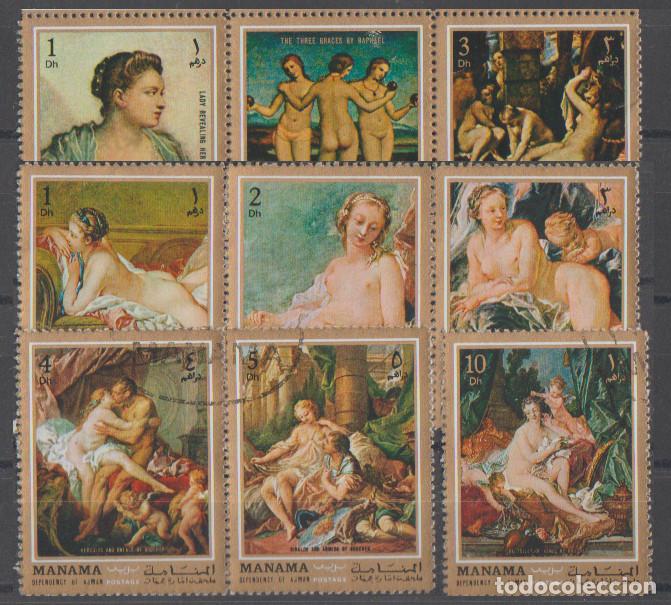 Selos: Manama a&ntilde;os 70: Pinturas - desnudos (9 valores)./ Usados de favor.