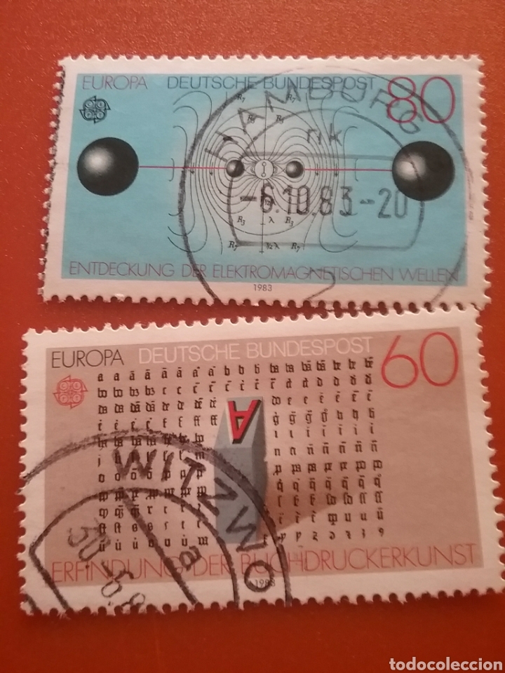 Stamps: Sellos Alemania,R. Federal mtdos/1983/Europa/CEPT/imprenta/arte/inventos/atomos/ondas/ciencia/Gutemb