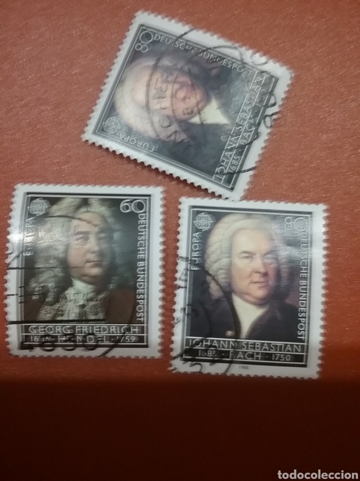 Stamps: Sellos Alemania R. Federal mtdos/1985/europa/CEPT/famosos/J.S.Bach/G.F.Handel/compositores/arte/arti