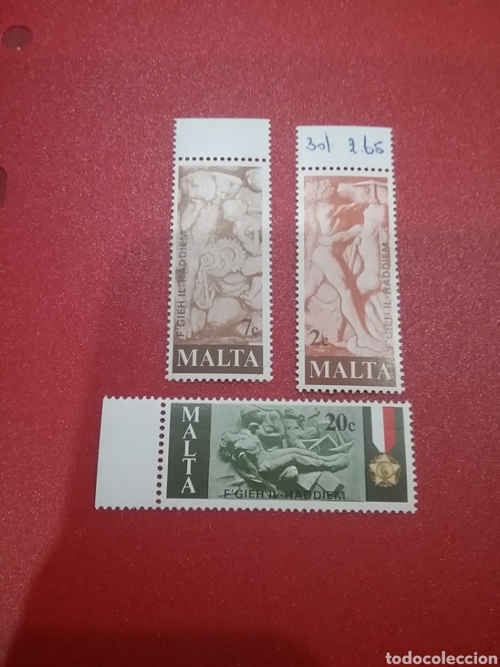 Selos: Sello Malta nuevos/1977/homenaje/proteccion/trabajadores/gente/tallas/bandera/escudp/armas/escultura