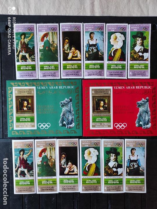 Sellos: YEMENREPUBLICA ARABIA-OLIMPIADA CULTURAL MEXICO 68- GALERIA NACIONAL WASHINGTON