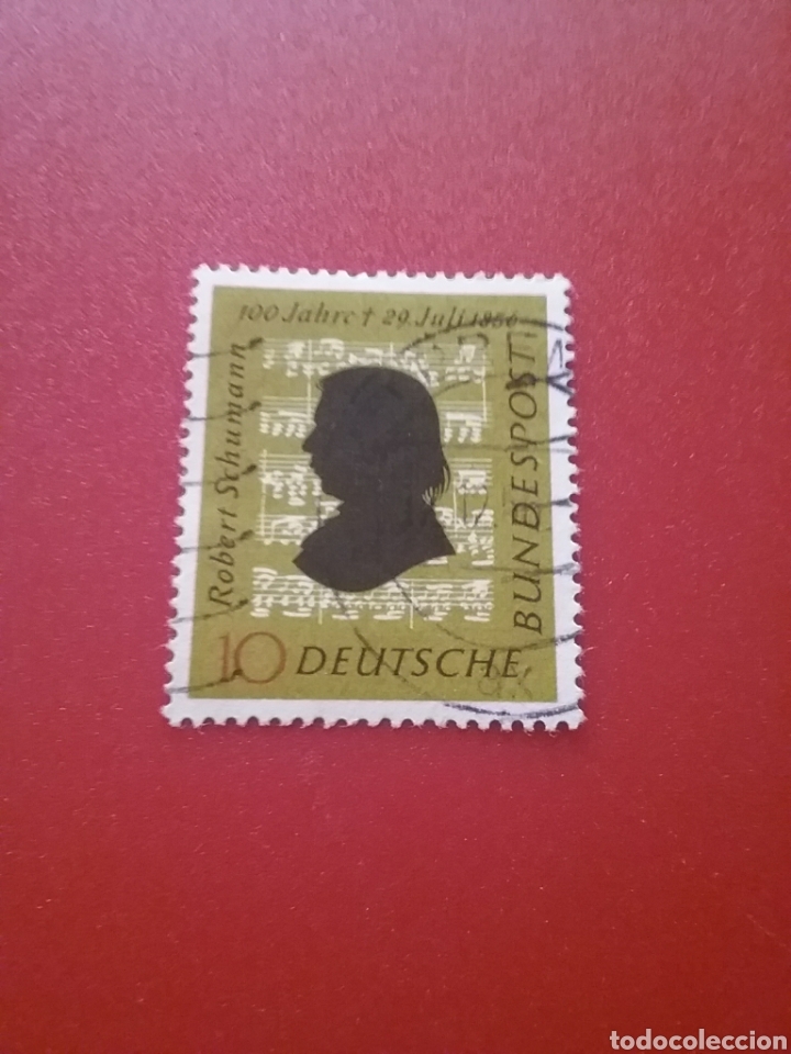 Sellos: Sellos Alemania, R. Federal mtdos/1956/Cent/muerte/R/Schumann/compositor/arte/musica/partitura/notas
