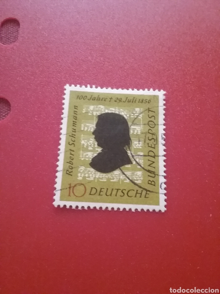 Sellos: Sellos Alemania, R. Federal mtdos/1956/Cent/muerte/R/Schumann/compositor/arte/musica/partitura/notas