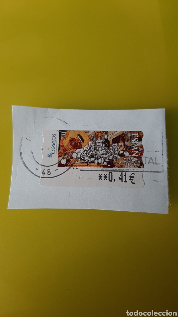 Sellos: ATM ETIQUETA POSTAL ARTE MATASELLO VALOR POSTAL 0.41 EUROS MEN&Eacute;NDEZ TENGO QUE PINTARLO ARTE