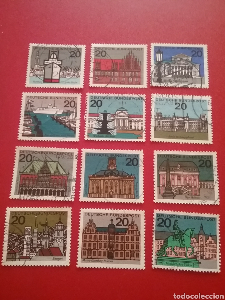 Sellos: Sello Alemania R. Federal mtdos/1964/Ciudades/puerto/barcos/arquitectura/edificios/esculturas/arte/p