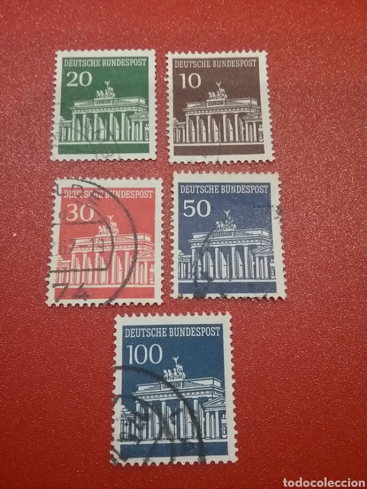 Sellos: Sello Alemania R. Federal mtdos/1966/puerta/Brandemburgo/arquitectura/homenaje/monumento/caballos/ar