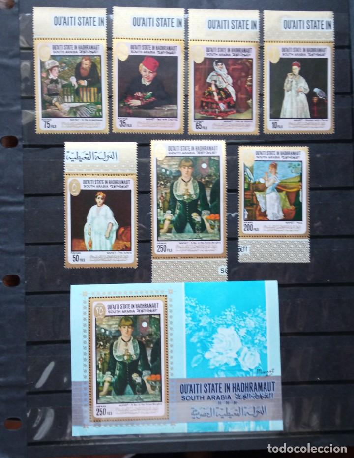 Briefmarken: Qu&agrave;iti in hadhramaut- obras maestras de manet michel 131/37 y S/S QH B12 SIN SE&Ntilde;AL DE CHARNELA