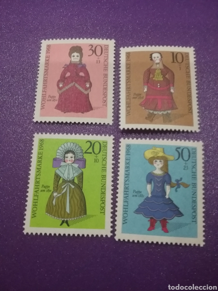 Briefmarken: Sello Alemania R. Federal mtdos/1968/Pro-juventud/Mu&ntilde;ecas/museo/Nuremberg/infancia/juegos/infancia/t