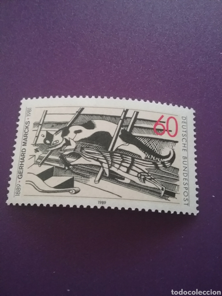 Briefmarken: Sellos Alemania R Federal nuevo/1989/cent/nacimeinto/Gerhard/Marcks/escultor/pintor/arte/gato/felino