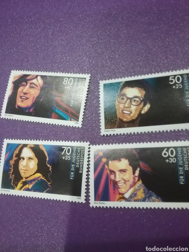 Briefmarken: Sello Alemania R. Federal nuevo/1988/Projuventud/famosos/E/Presley/John/Lennon/Morrison/Holly/arte/m