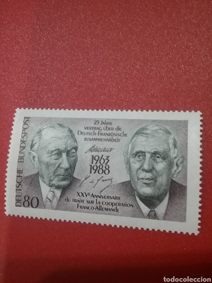 Briefmarken: Sello Alemania R. Federal nuevo/1988/XXIIIanov/tratado/retrato/famoso/De/Gaulle/Theodor/Heuss/polit