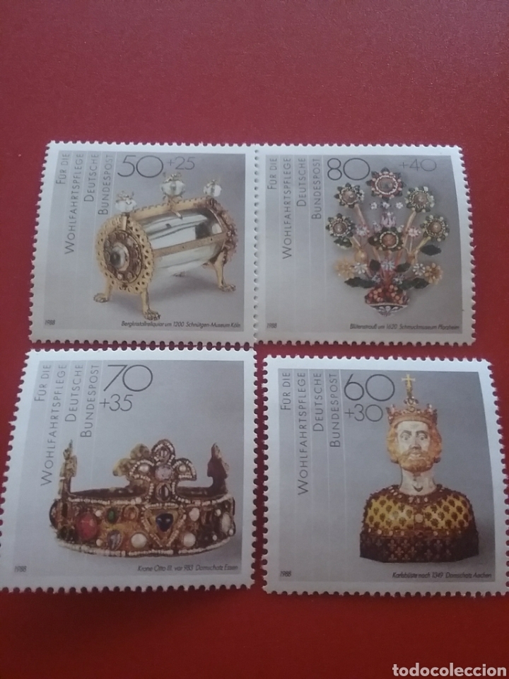 Briefmarken: Sello Alemania, R. Federal nuevo/1988/religuias/tesoro/ramo/flores/flora/busto/Carlos/corona/artesan