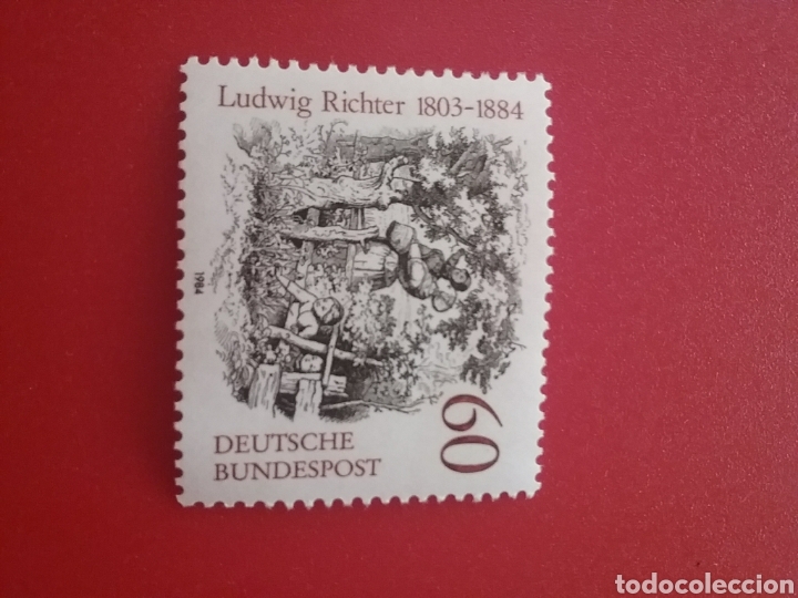 Briefmarken: Sello Alemania R. Federal nuevo/1984/cent/muerte/pintor/Ludwing/Richter/arte/cuadro/arbol/fruta/ni&ntilde;o