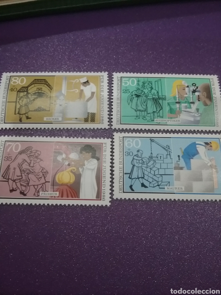 Briefmarken: Sello Alemania R. Federal nuevos/1986/pro/juventud/trabajos/peluquera/alba&ntilde;il/optico/panadera/gente