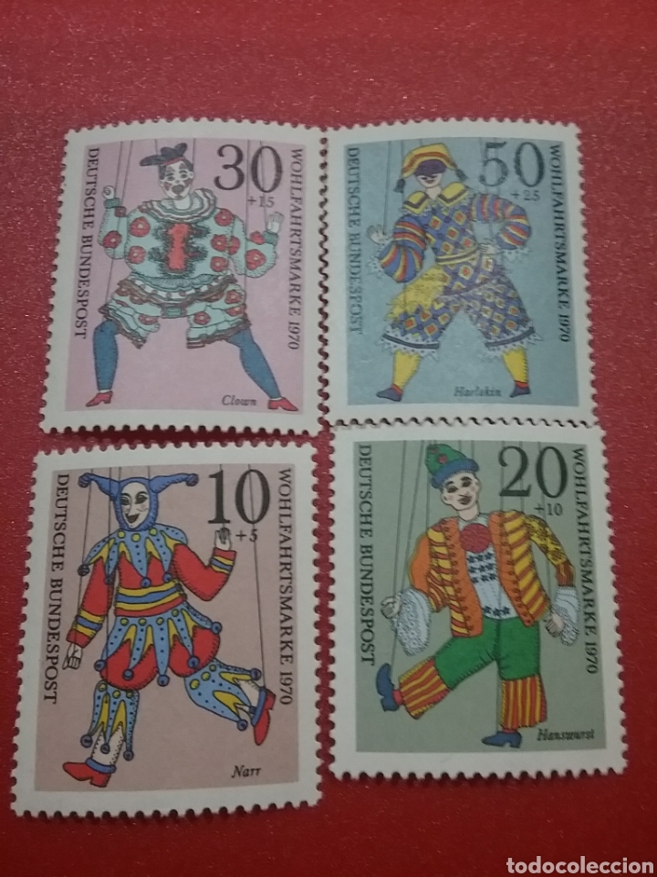 Stamps: Sello Alemania,R. Federal nuevos/1970/Marionetas/infancia/ni&ntilde;os/arte/arlequin/payaso/titeres/juego/d