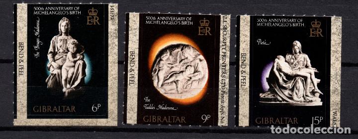 Sellos: GIBRALTAR 332/34** - A&Ntilde;O 1975 - 5&ordm; CENTENARIO DEL NACIMIENTO DE MIGUEL ANGEL - ESCULTURAS