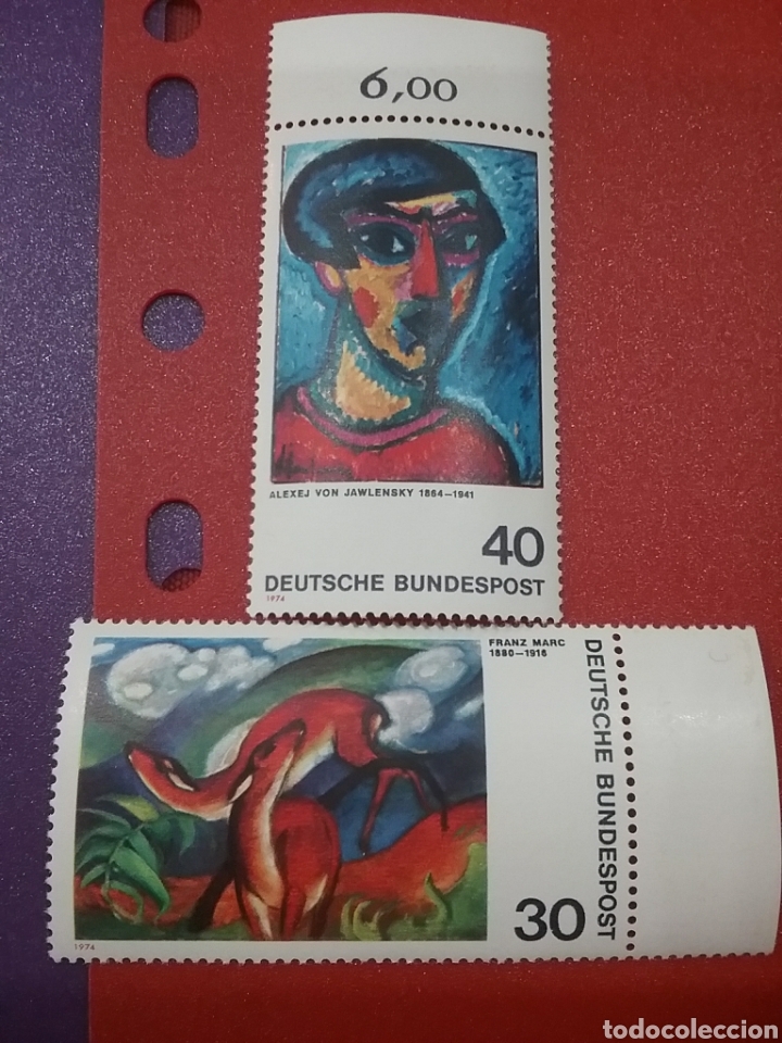 Stamps: Sello Alemania R. Federal nuevo/1974/arte/pintura/expresionismo/cabeza/azul/ciervo/rojo/animales/pin