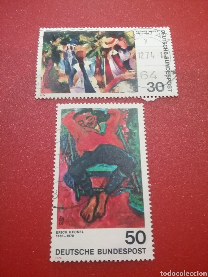 Selos: Sello Alemania R. Federal mtdos/1974/pintura/arte/cuadroa/expresionismo/hombre/ni&ntilde;as/bosque/flora