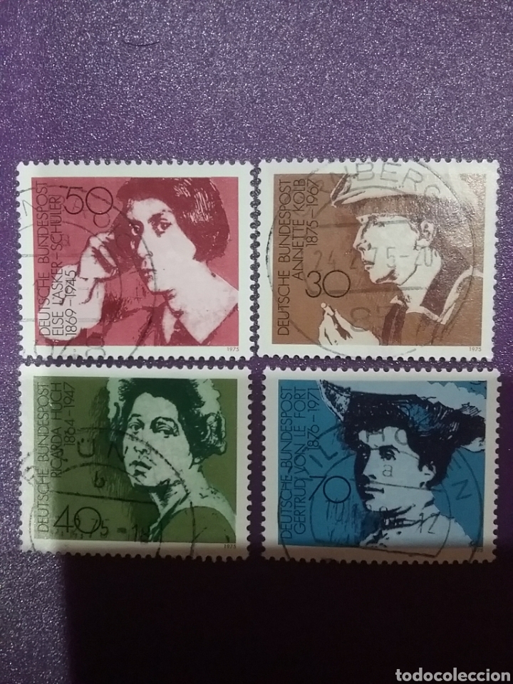 Selos: Sello Alemania R. Federal mtdos/1975/mujeres/famosos/escritoras/arte/A.Kolb/R.Huch/E.Lasker/G.Friend
