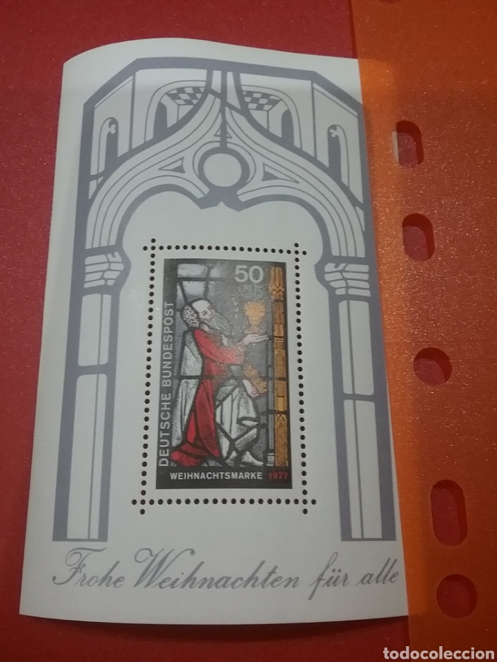 Selos: HB Alemania R. Federal nuevo/1977/navidad/religion/iglesia/imagen/arte/vidriera/rey/Mago/Gaspar/oro/