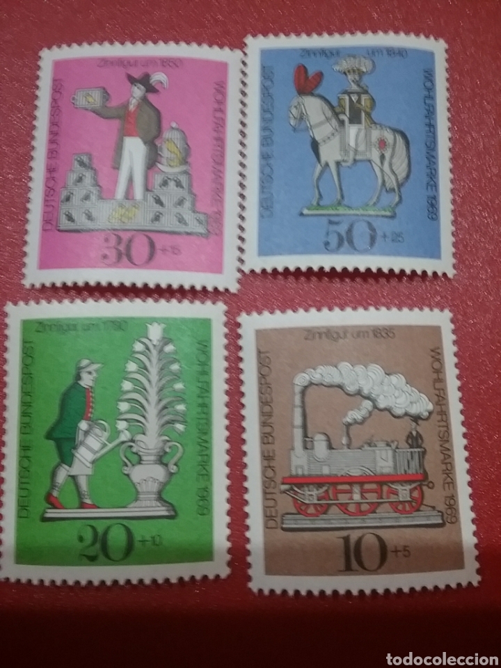 Stamps: Sello Alemania R. Federal nuevo/1969/Beneficiencia/miniaturas/plomo/tren/caballo/aves/flora/juegos/t