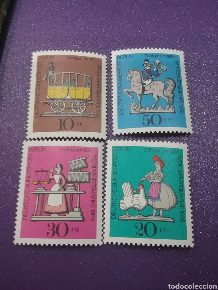 Stamps: Sello Alemania, Berlin nuevos/1969/pro/infancia/juventud/automata/caballo/carroza/calesa/pollo/ave/b