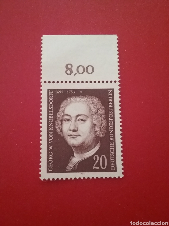 Selos: Sello Alemania, Berlin nuevo/1974/275Aniv/nacimiento/arquitecto/arte/famoso/retarto/G.W.Knobelsdorff