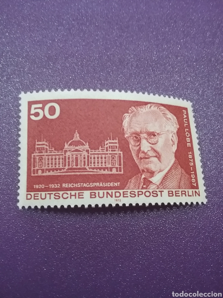Stamps: Sello Alemania, Berlin nuevo/1975/cent/nacimiento/presidente/parlamento/Paul/Lobe/edificio/arquitect