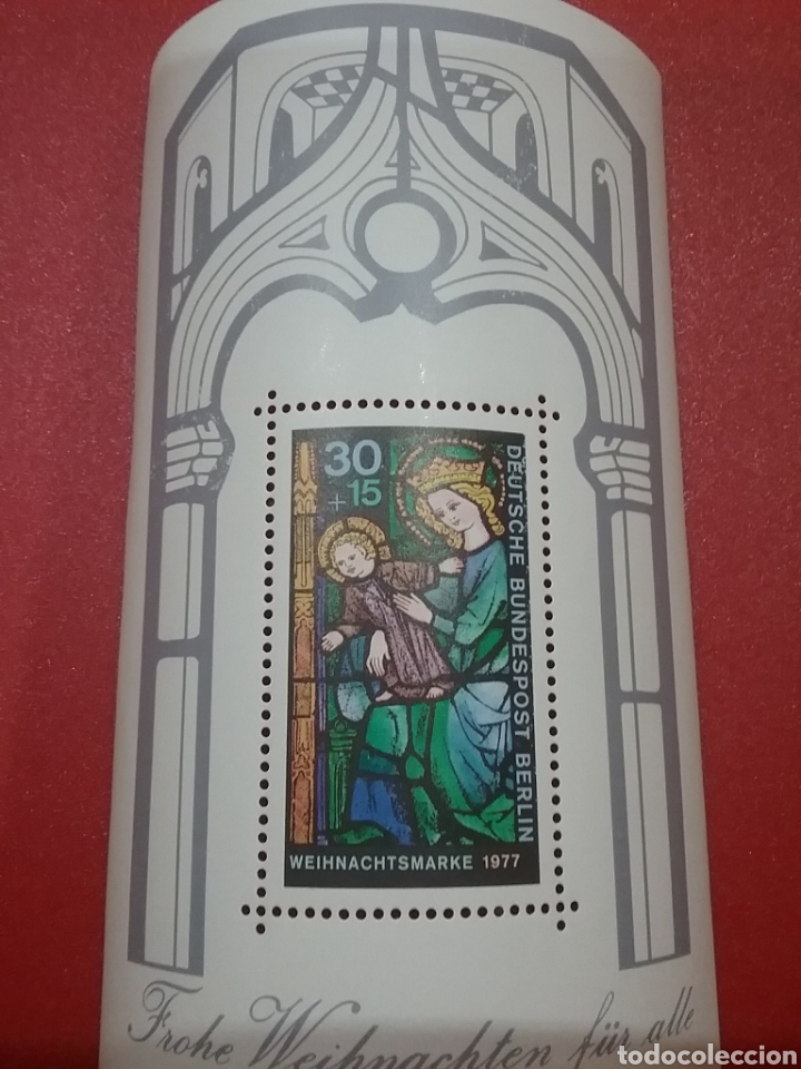 Stamps: HB Alemania, Berlin nueva/1977/Maria/virgen/ni&ntilde;o/vidriera/arte/artesania/religion/navidad/creencias/