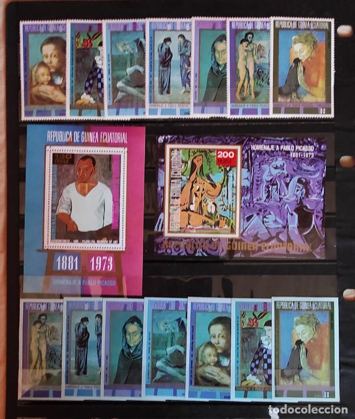 Sellos: G. ECUATORIAL-OBRAS MAESTRAS DE PABLO PICASSO- EPOCA AZUL-MICHEL321/27- S/S PERF. Y S/S IMPERF.