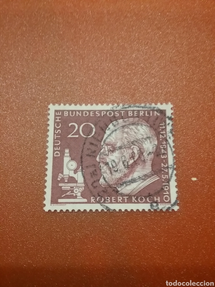 Sellos: Sello Alemania, Berlin mtdos/1960/Robert/Koch/novel/medicina/tuberculosis/famoso/ciencia/arte/micros