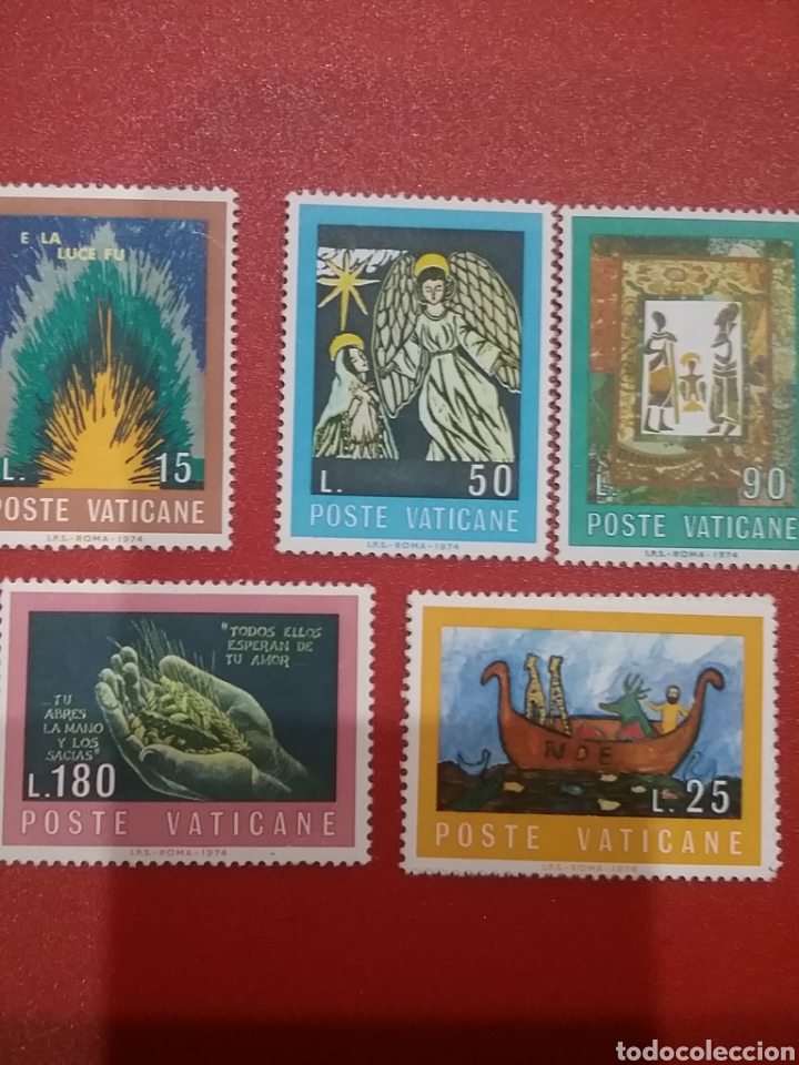 Sellos: Sello Ciudad Vaticano nueva/1974/biblia/libro/religion/arca/Noe/barco/manos/cereales/nacimiento/arte