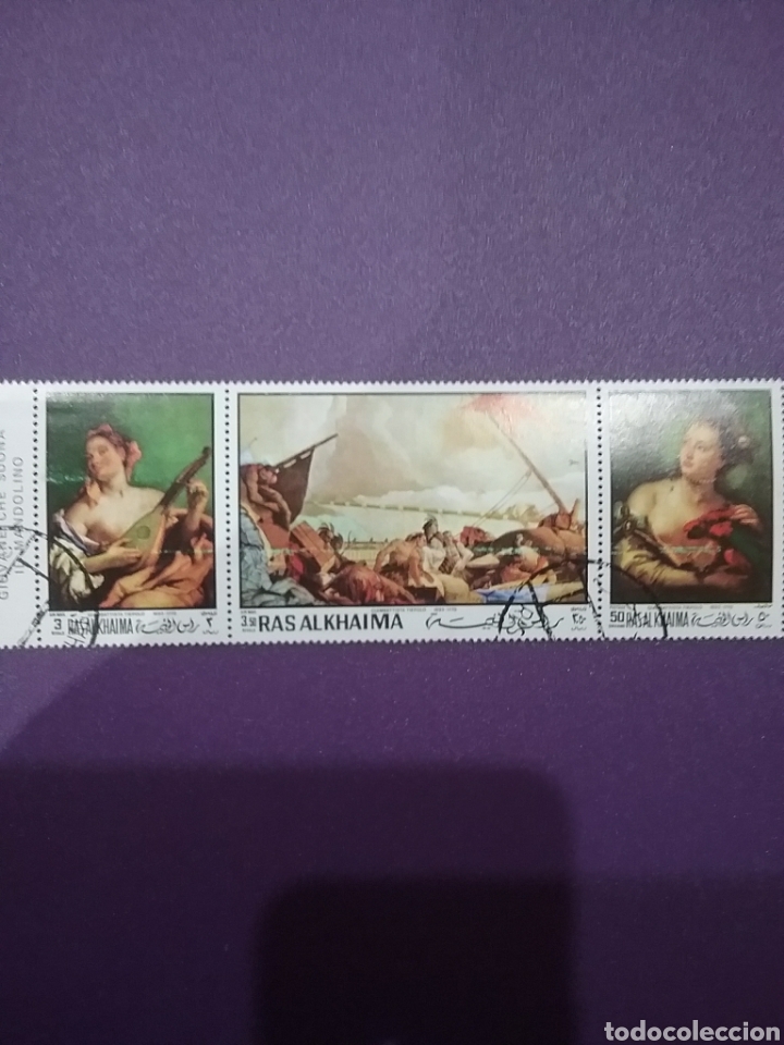 Stamps: Sello Ras Al Khaima mtdo (E.A.U)/1970/arte/pinturas/cuadros/Tiepolo/famosos/barco/barcaza/musica