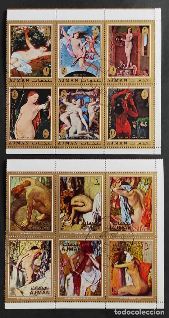 Sellos: AJMAN-DESNUDOS FEMENINOS 2 SERIES DE 6 VALORES MATASELLADOS