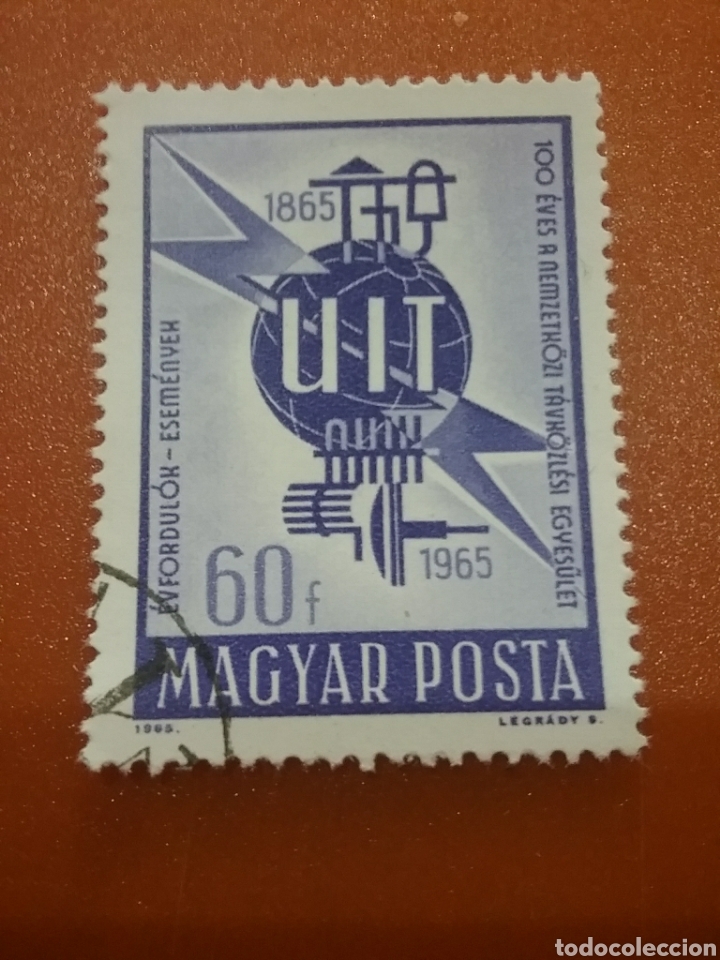 Sellos: Sello Hungr&iacute;a (Magyar P)mtdo/1965/1Cent/U.I.T/union/intern/telecomunicaciones/emblema/globo/tierra/a