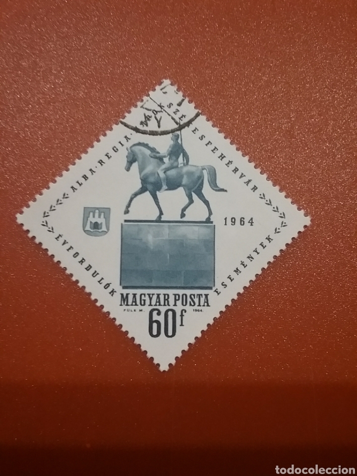 Sellos: Sello Hungr&iacute;a (Magyar P) mtdo/1964/jornadas/Alba/Regia/ciudad/escultura/ecuestre/caballo/jinete/sold