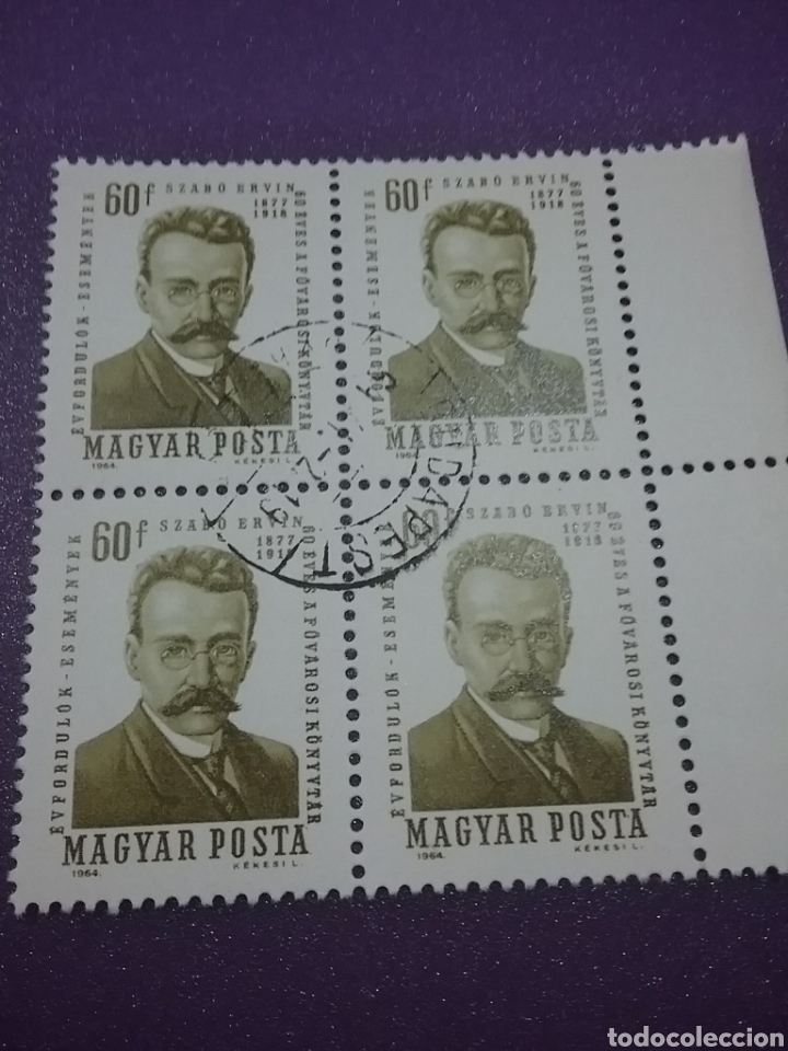 Timbres: Sello Hungr&iacute;a (Magyar P) mtdo/1964/60Aniv/bibliioeca/fundador/Ervin/Szabo/celebridad/famoso/arte