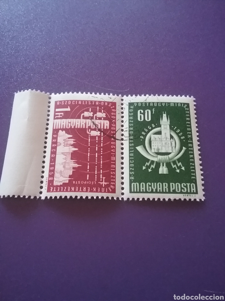 Sellos: Sello Hungr&iacute;a (Magyar P) mtdo/1958/conferencia/postal/socialistas/arquitectura/torre/clarin/ciudad/e