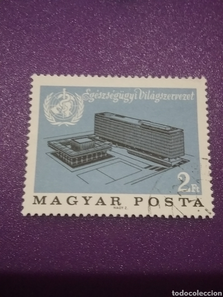 Briefmarken: Sello Hungr&iacute;a (Magyar P)mtdos/1966/inauguracion/nueva/sede/arquitectura/O.M.S/edificio/arte/anagrama