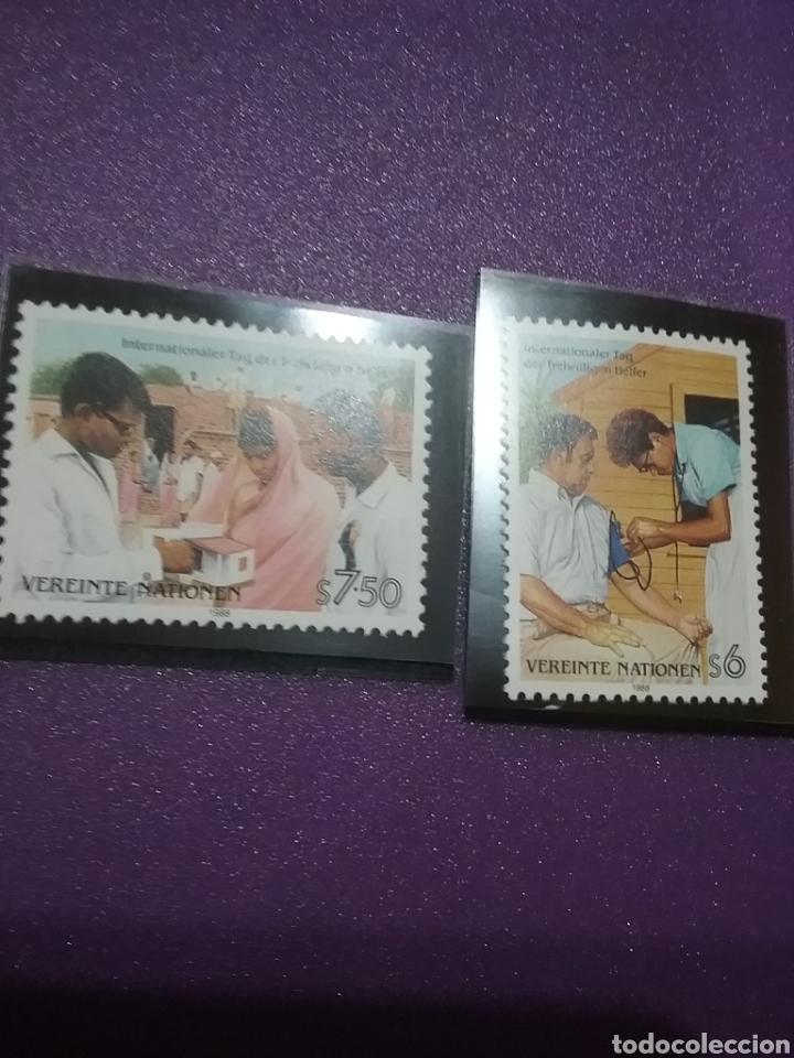 Timbres: Sello Naciones Unidas (Viena) nuevo/1988/dia/voluntario/intern/medicina/aldea/familia/gente/esfingo/