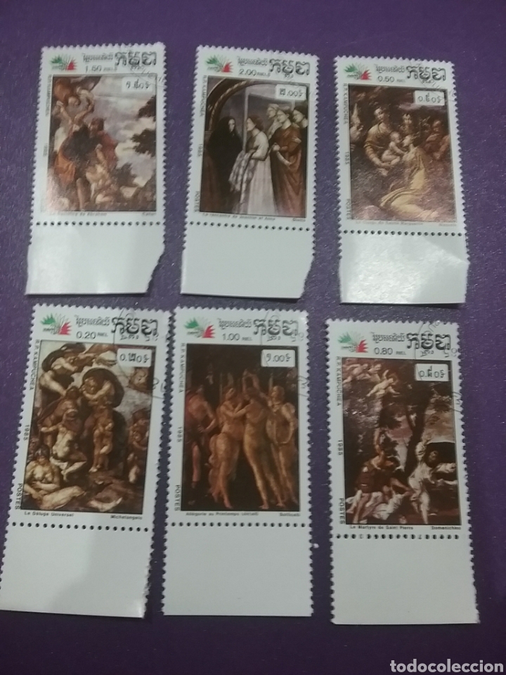 Timbres: Sello Camboya (kampuchea) mtdo (6 de 7v)/1985/exp/filatelia/inter/arte/cuadros/Caliari/Botticelli/re