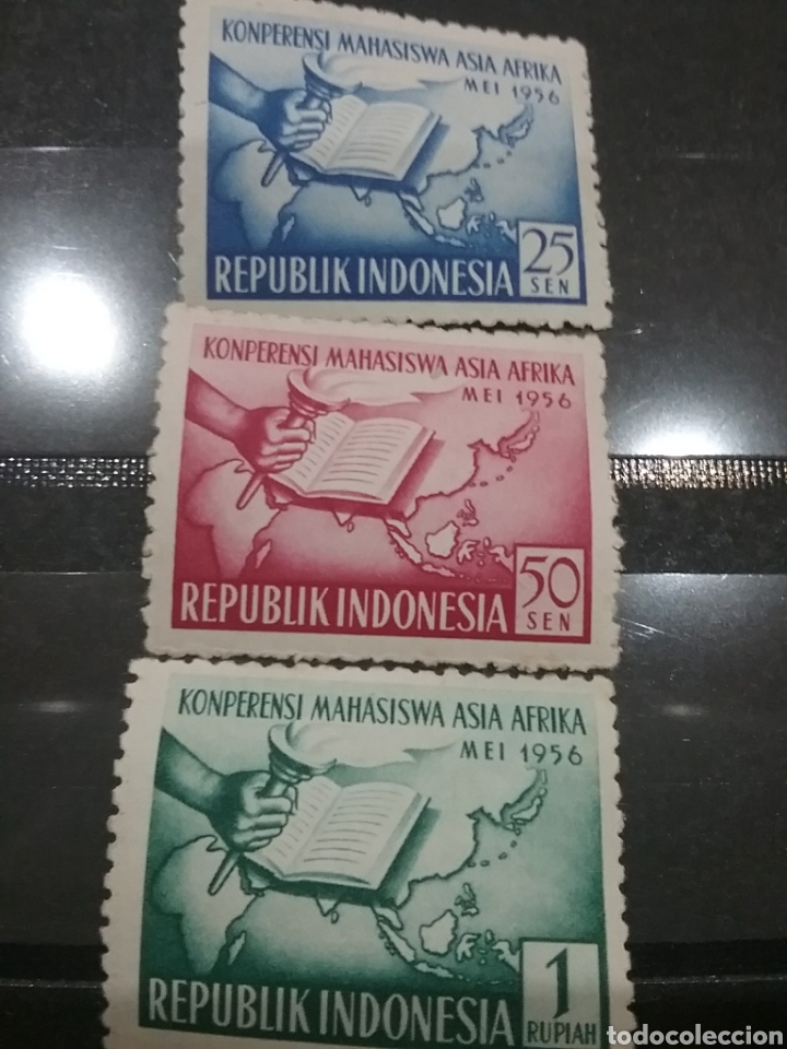 Stamps: Sello R. Indonesia nuevo/1956/conferencia/estudiantes/infancia/Asia/Africa/antorcha/libro/cultura/ma