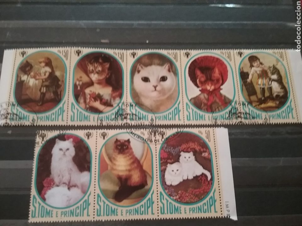 Briefmarken: Sello Tome y Principe mtdo/1981/a&ntilde;o/internacional/ni&ntilde;o/pinturas/gatos/cuadros/arte/felinos/pintores