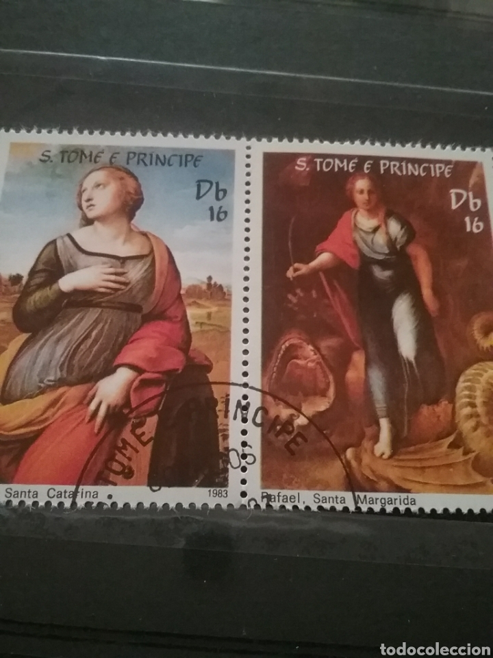 Selos: Sello Tome y Principe mtdo/1983/arte/cuadros/pinturas/Raphael/religion/Santa/Catalina/Margarita/mad