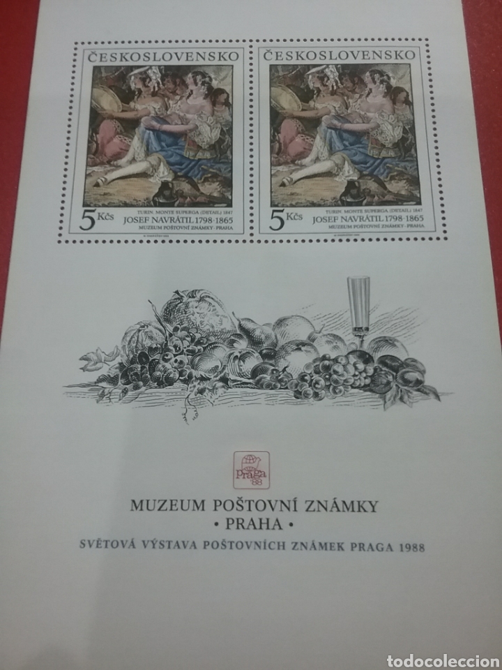 Timbres: HB Checoslovaquia nueva/1988/exp/filatelia/Praga,88/arte/pinturas/cuadros/Monte/Superga/museo/postal