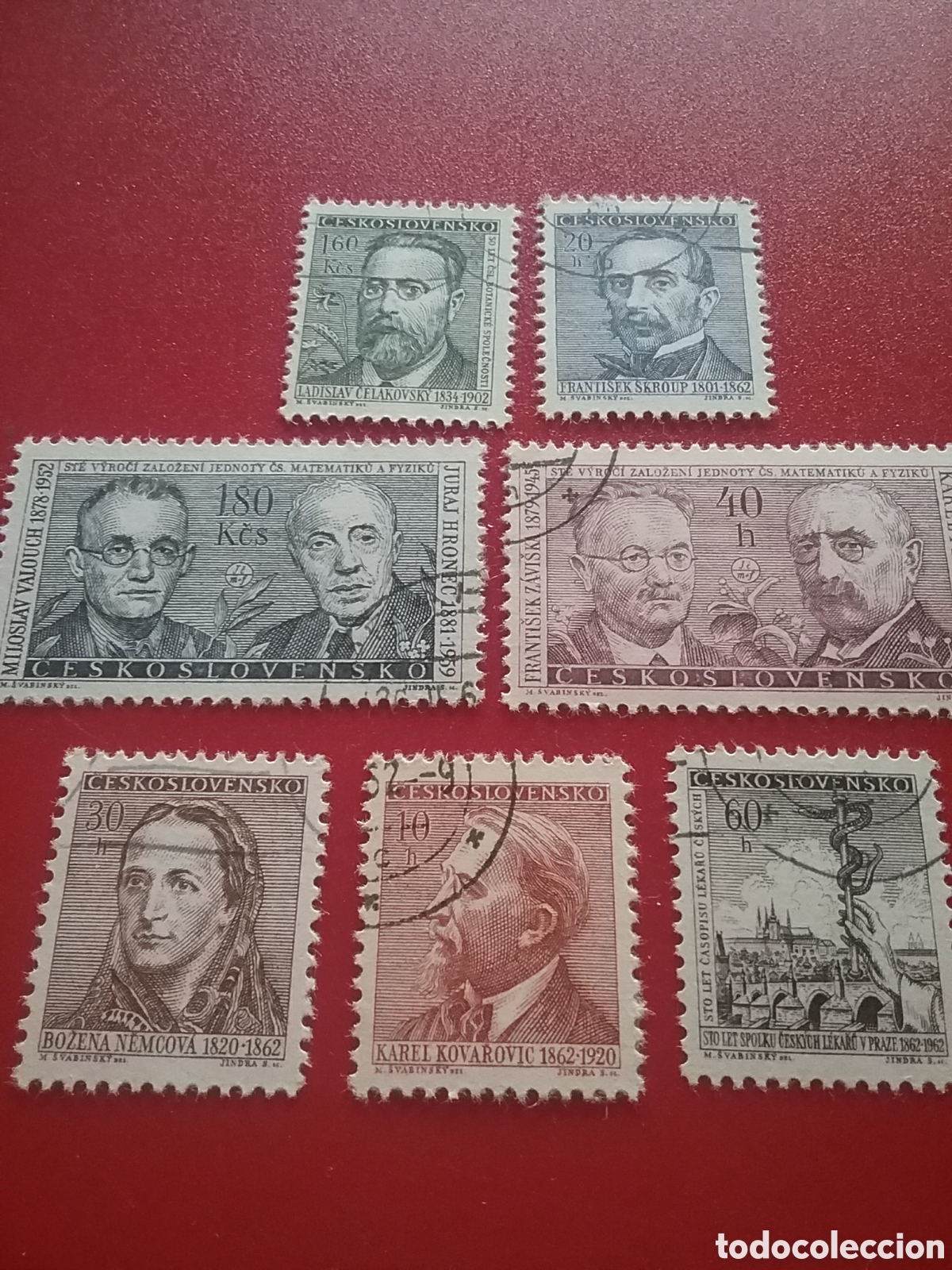 Sellos: Sello Checoslovaquia mtdos. 1962. Personajes. Famoso. Compositor, escritora, botanico. M&eacute;dicos. Arte